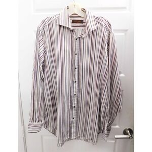 Etro‎ Purple Brown White Purple Striped Cotton Button Down Shirt Sz 43